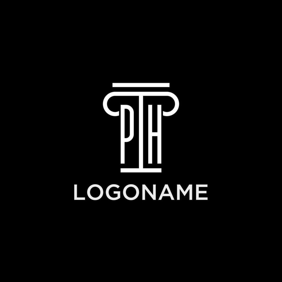 PH monogram initial logo with pillar shape icon design vector