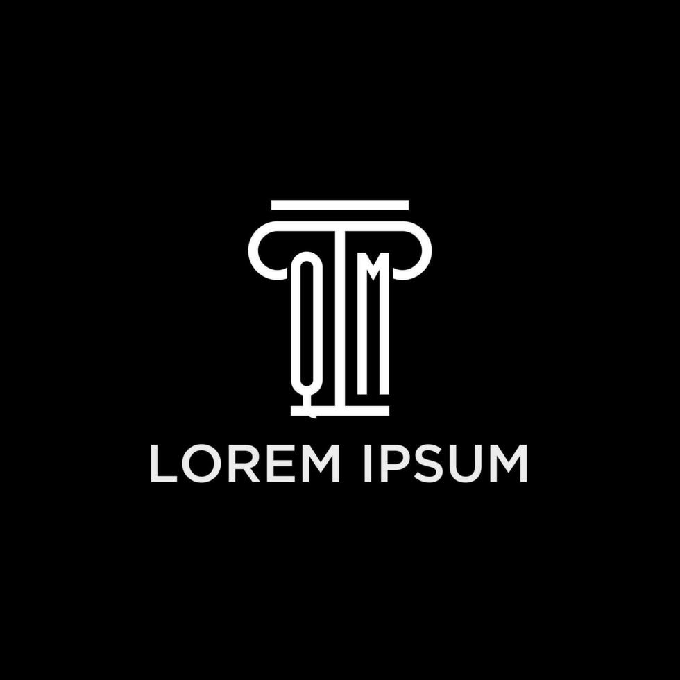 QM monogram initial logo with pillar shape icon design vector
