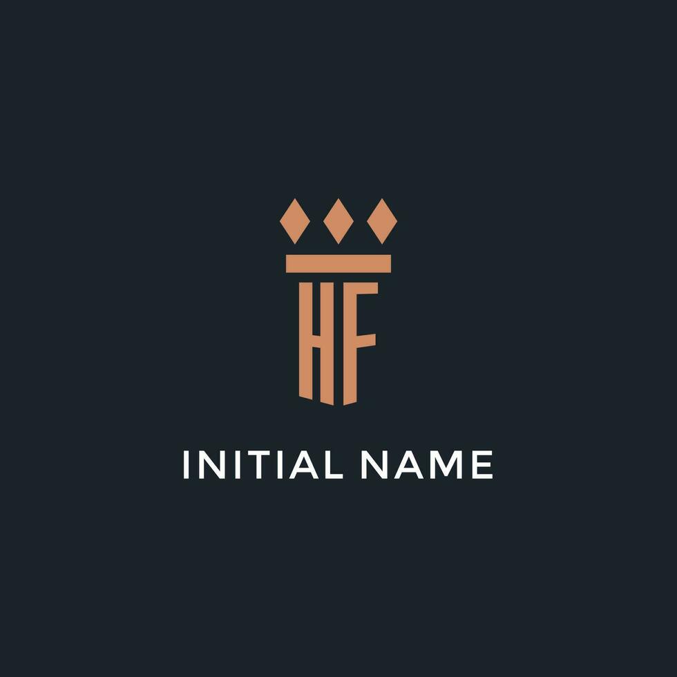 HF logo initial with pillar icon design, luxury monogram style logo for law firm and attorney vector