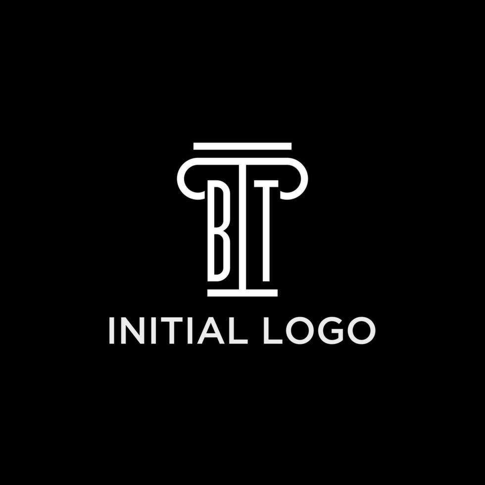 BT monogram initial logo with pillar shape icon design vector