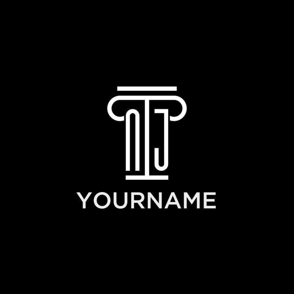 NJ monogram initial logo with pillar shape icon design vector