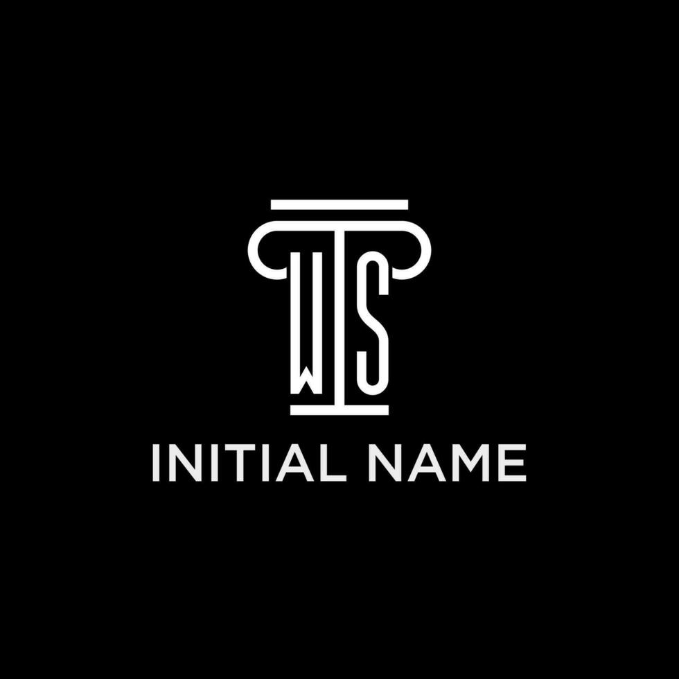 WS monogram initial logo with pillar shape icon design vector