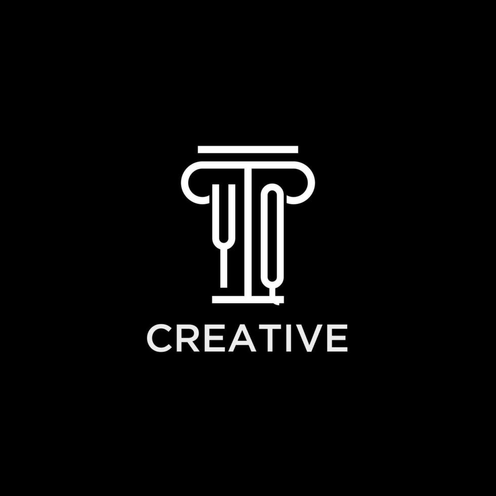 YQ monogram initial logo with pillar shape icon design vector