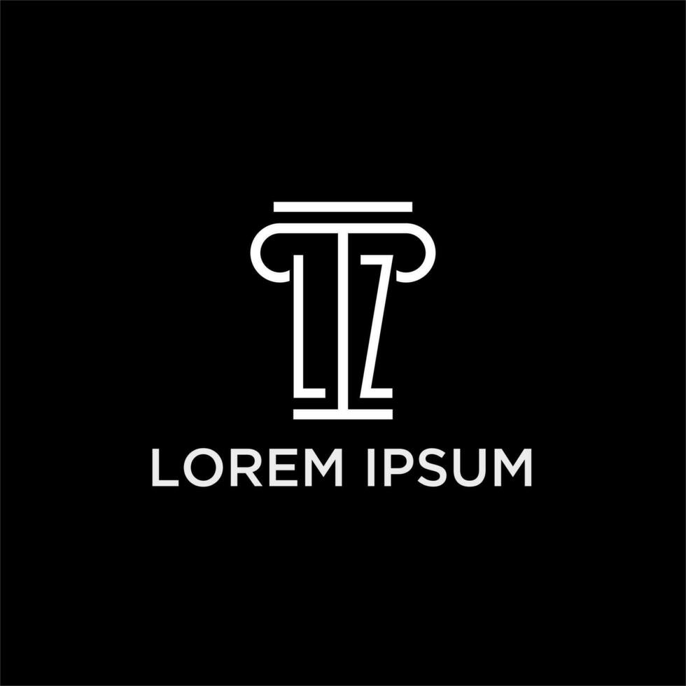 LZ monogram initial logo with pillar shape icon design vector