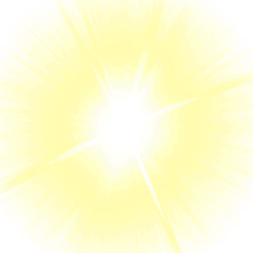 Realistic starburst lighting. Yellow sun rays and glow on transparent