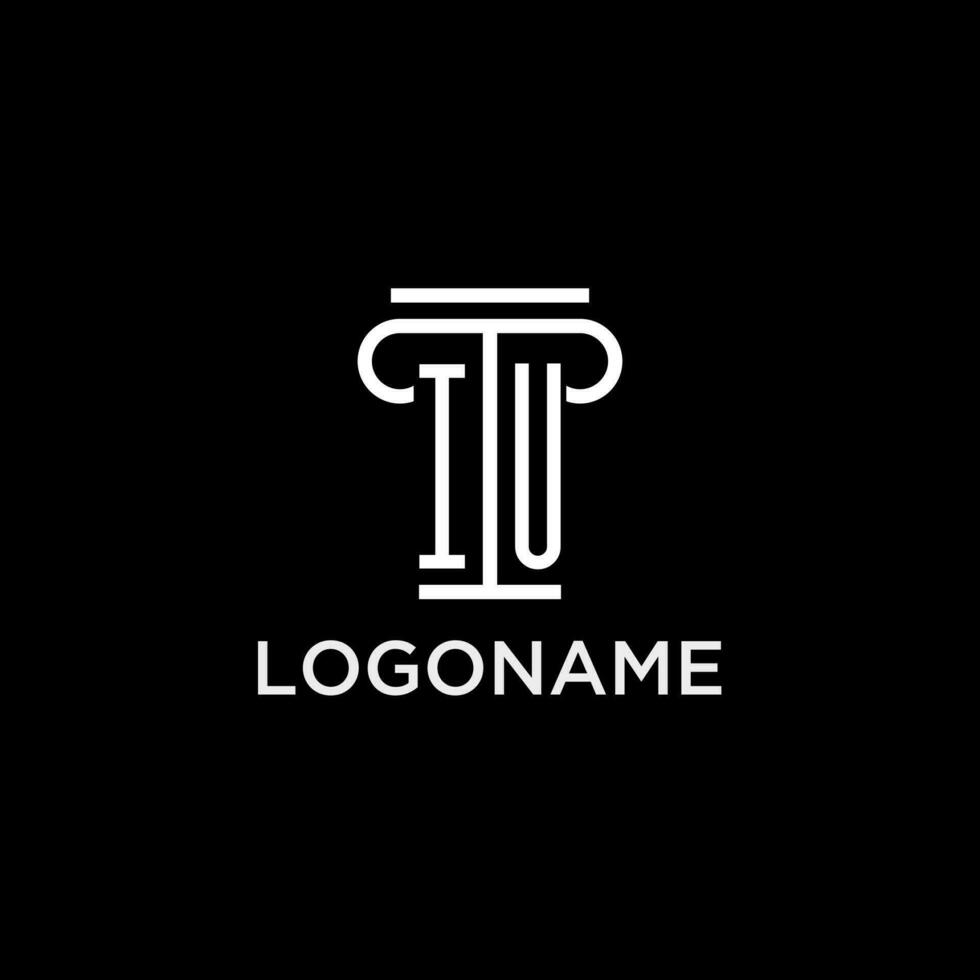 IU monogram initial logo with pillar shape icon design vector