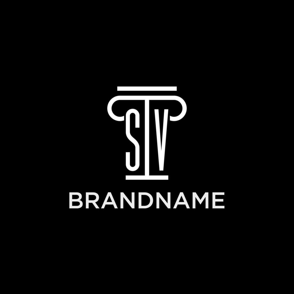 SV monogram initial logo with pillar shape icon design vector
