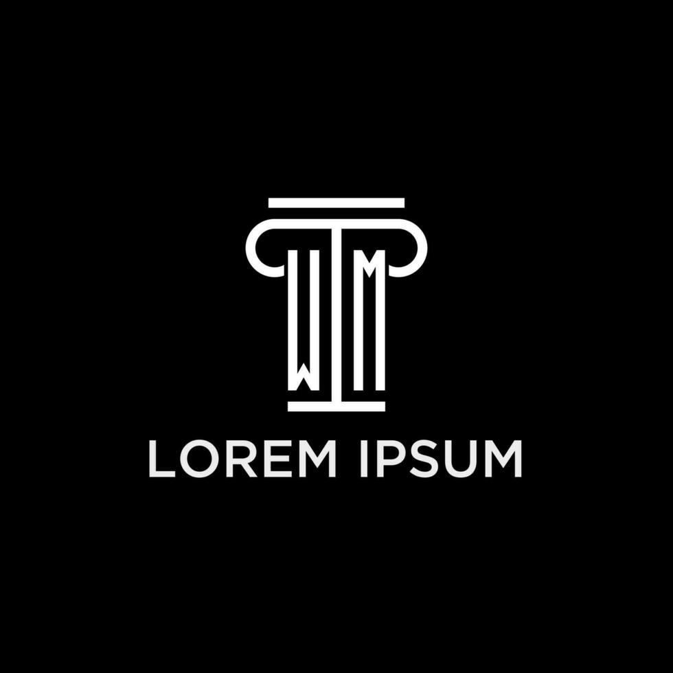 WM monogram initial logo with pillar shape icon design vector