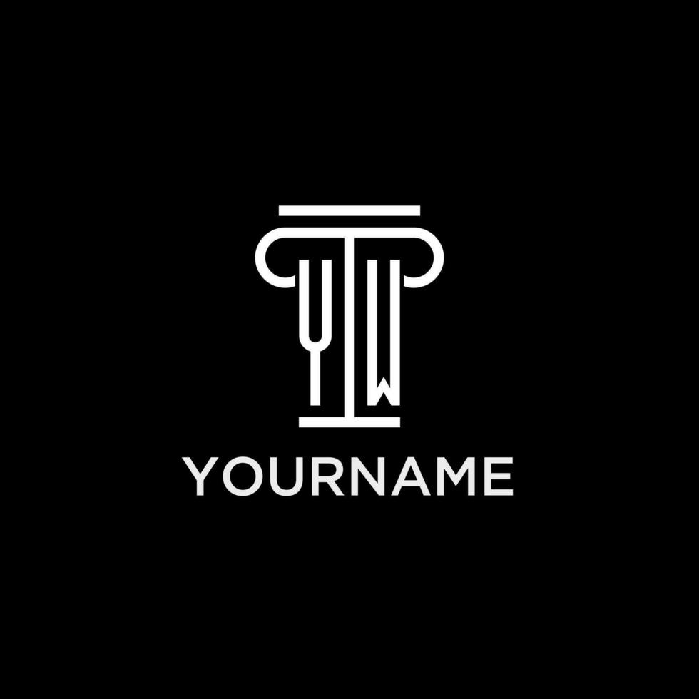 YW monogram initial logo with pillar shape icon design vector