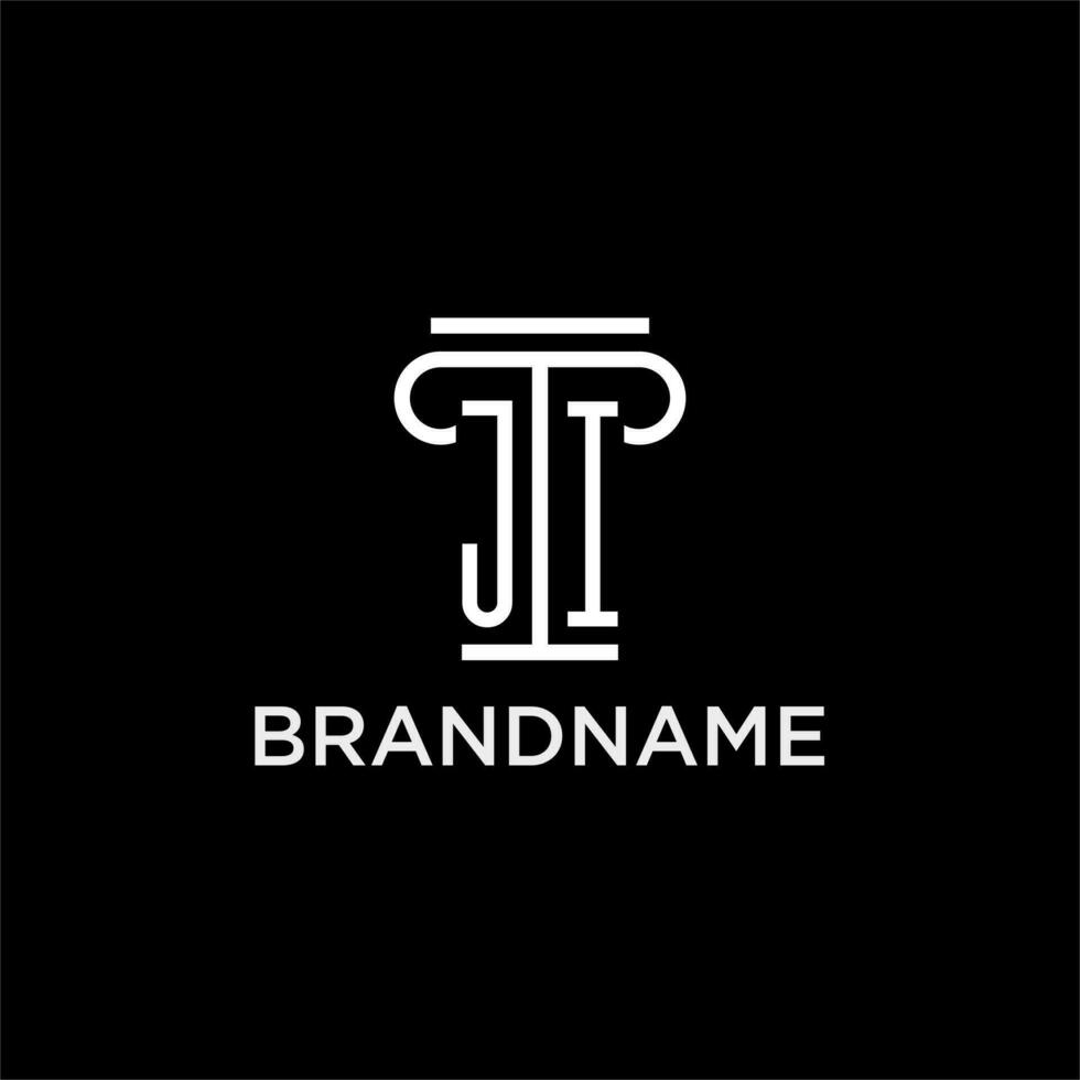 JI monogram initial logo with pillar shape icon design vector