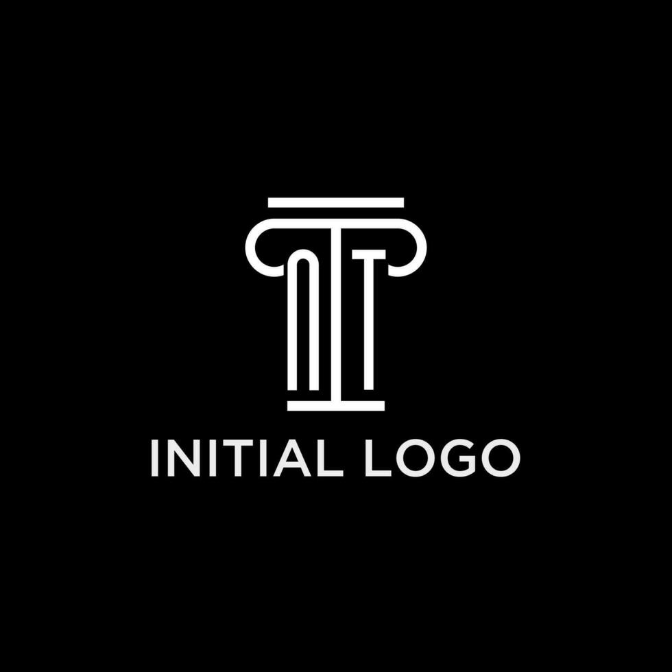 NT monogram initial logo with pillar shape icon design vector