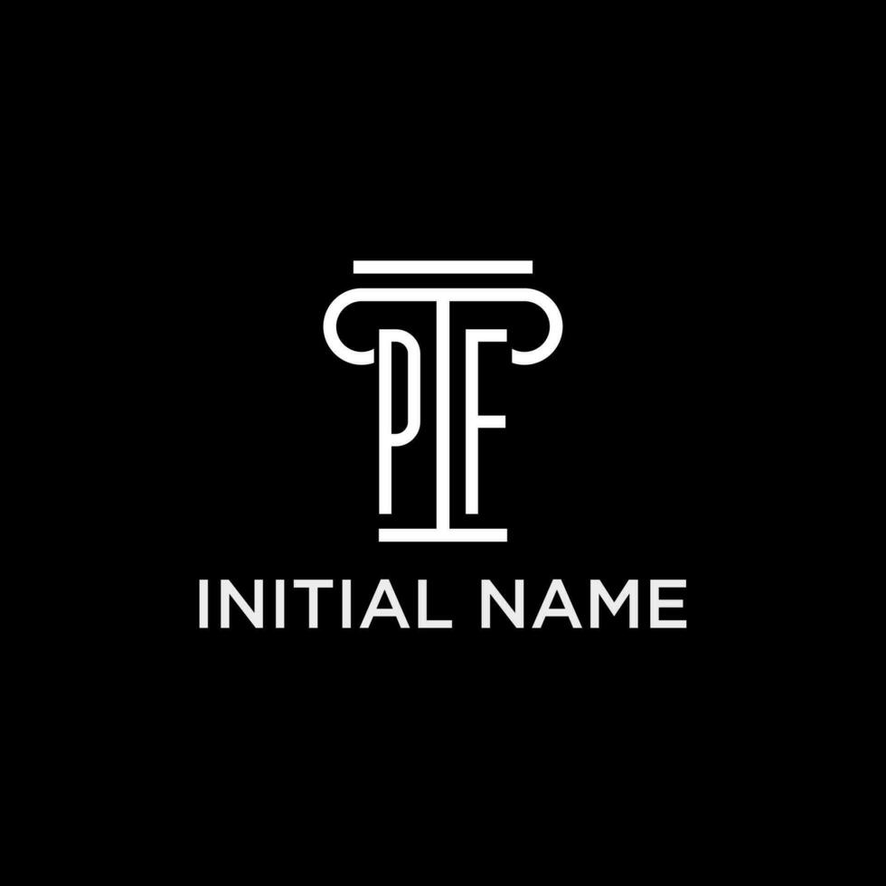 PF monogram initial logo with pillar shape icon design vector