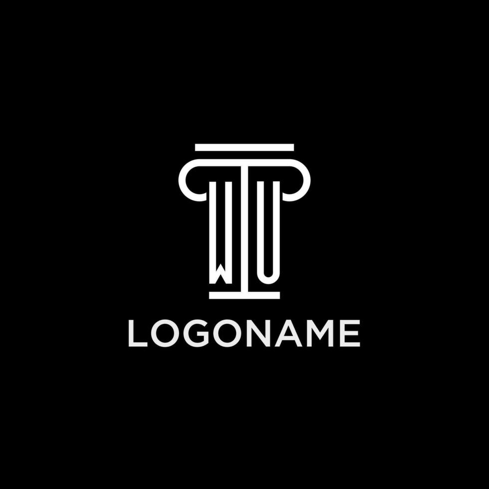 WU monogram initial logo with pillar shape icon design vector