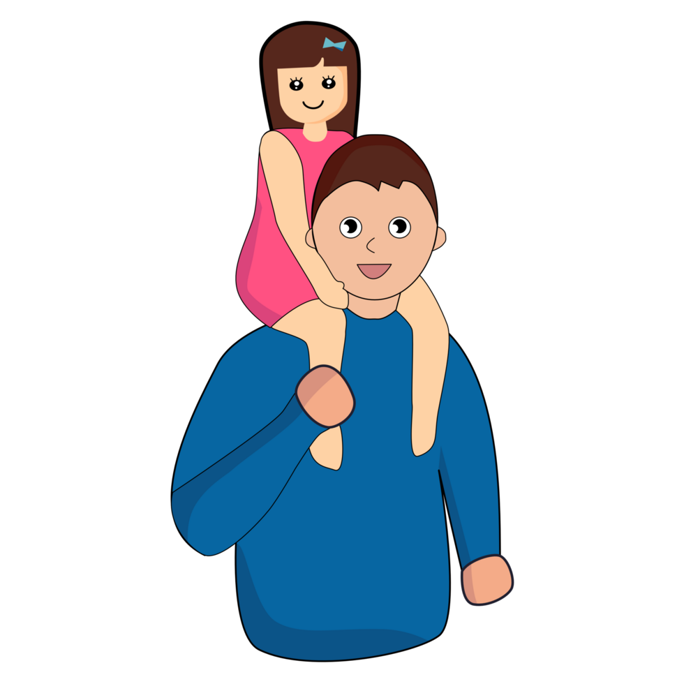 A father carrying his daughter on back. png