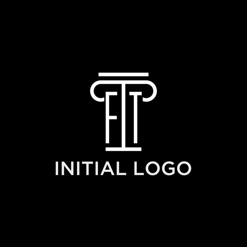 FT monogram initial logo with pillar shape icon design vector