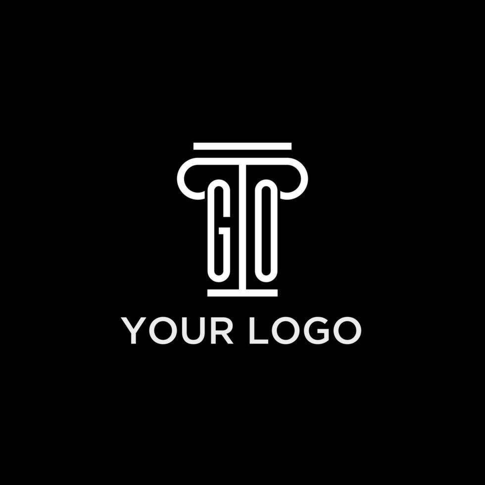 GO monogram initial logo with pillar shape icon design vector