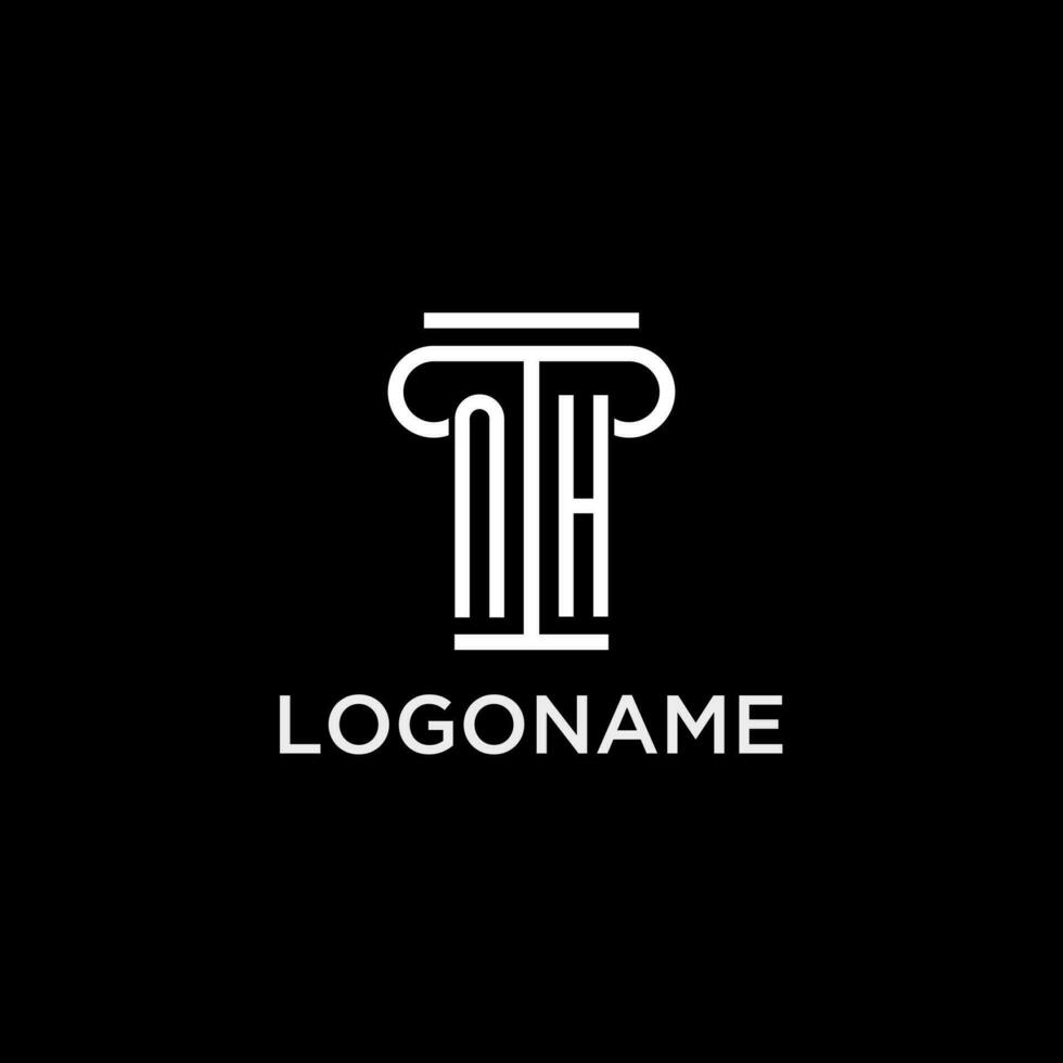 NH monogram initial logo with pillar shape icon design vector