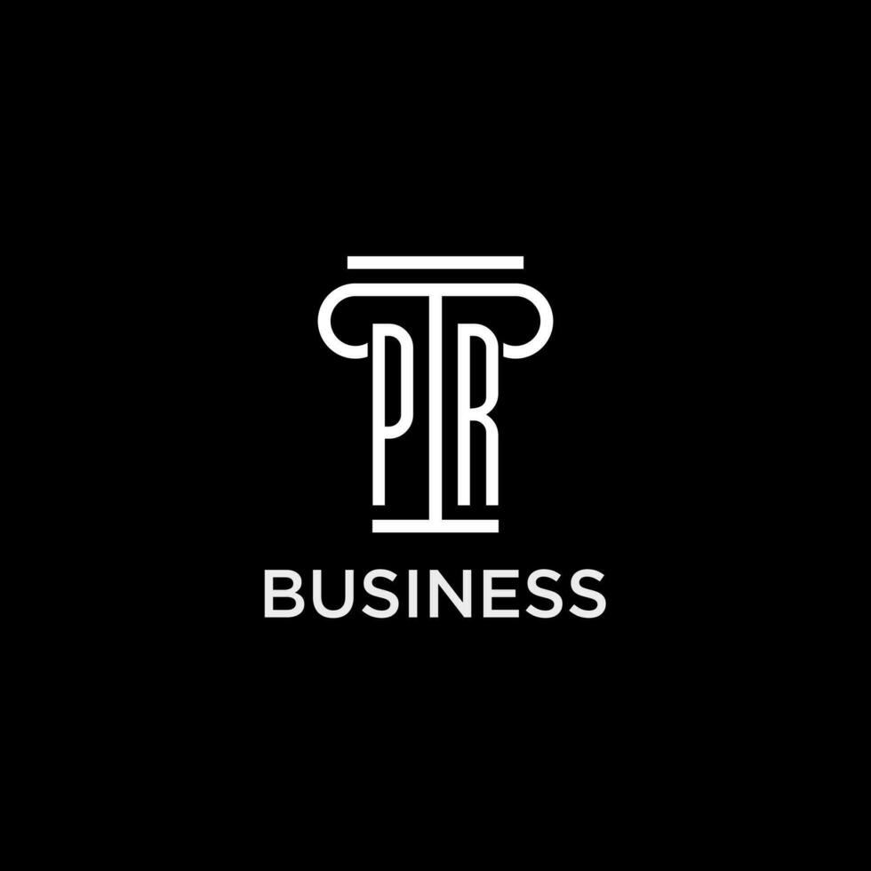 PR monogram initial logo with pillar shape icon design vector