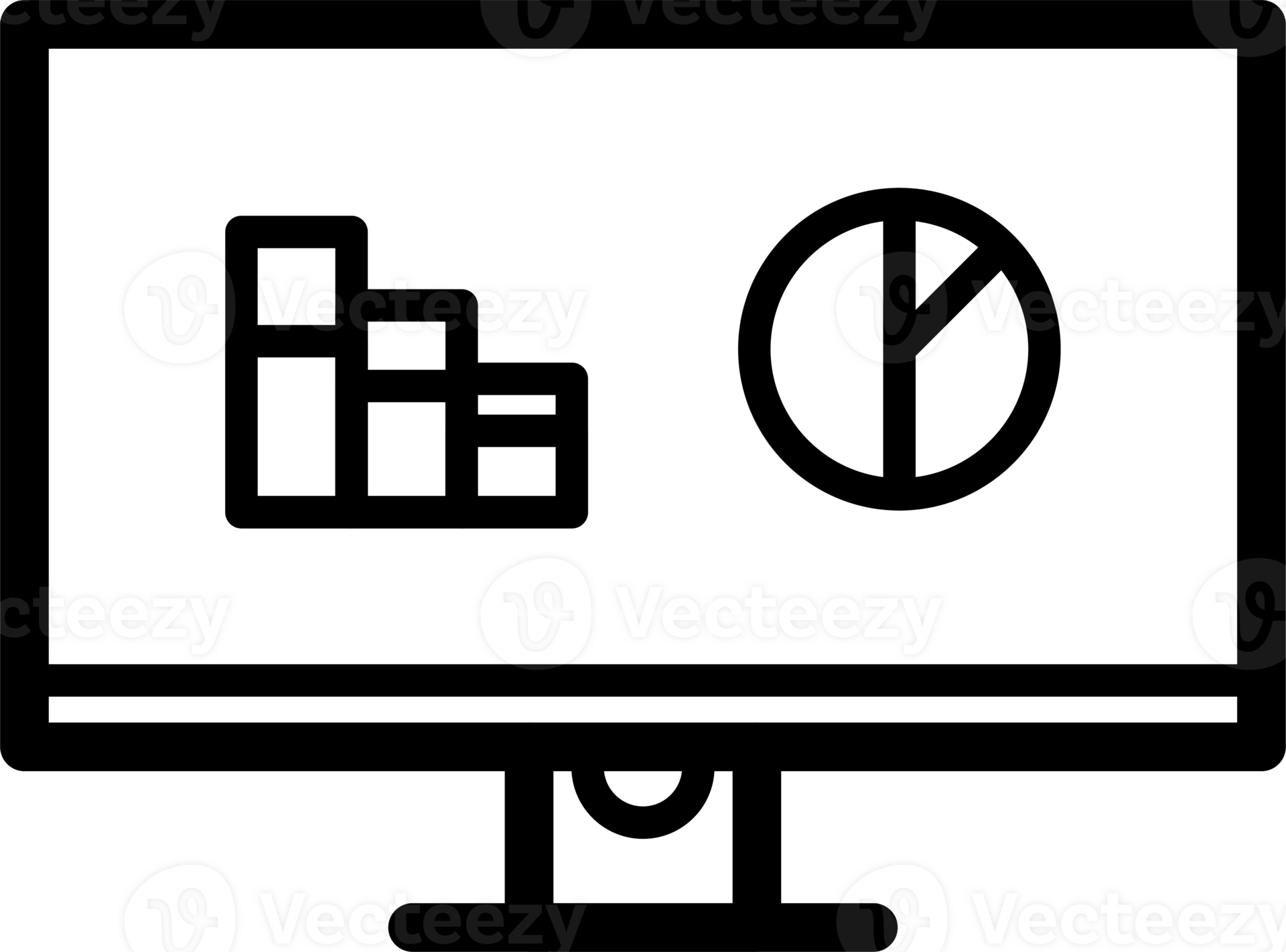 A monitor icon showing graphs and pie chart. 23552307 PNG