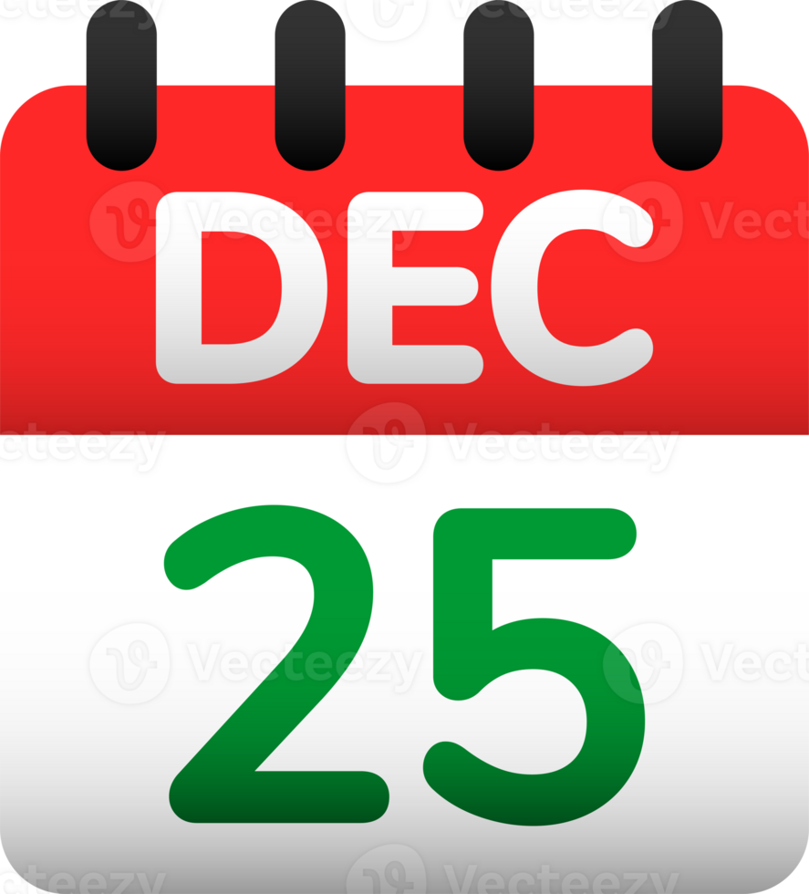 25th of December of Christmas day calendar flat design icon. png