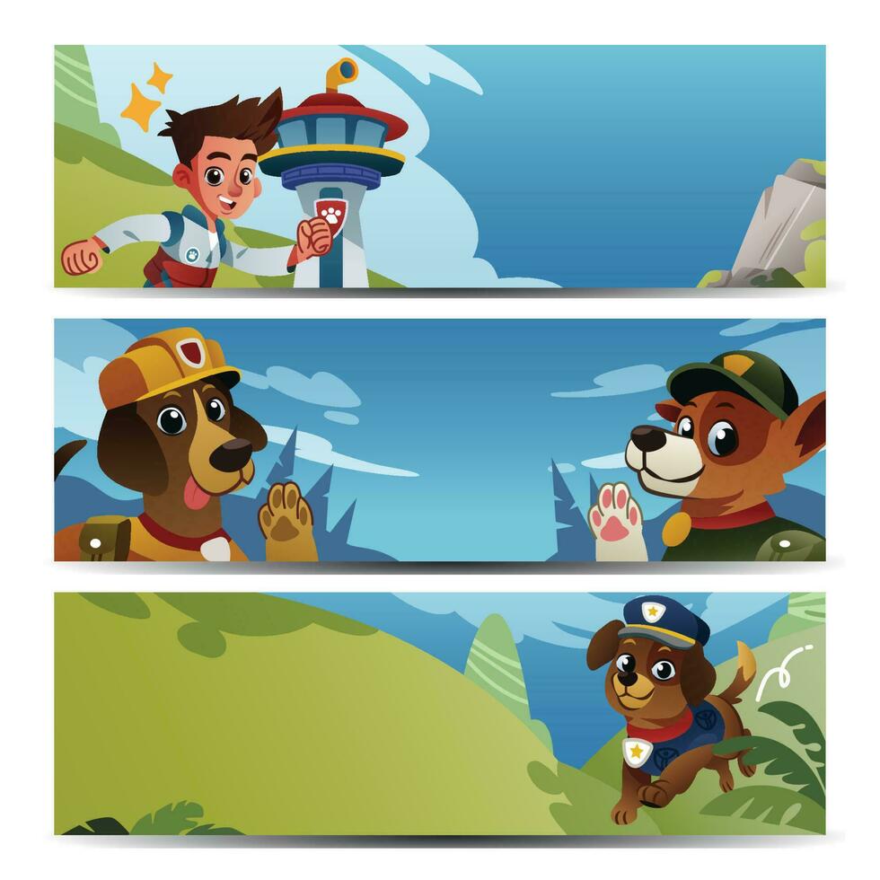 un chico y el patrulla perros bandera modelo diseño vector