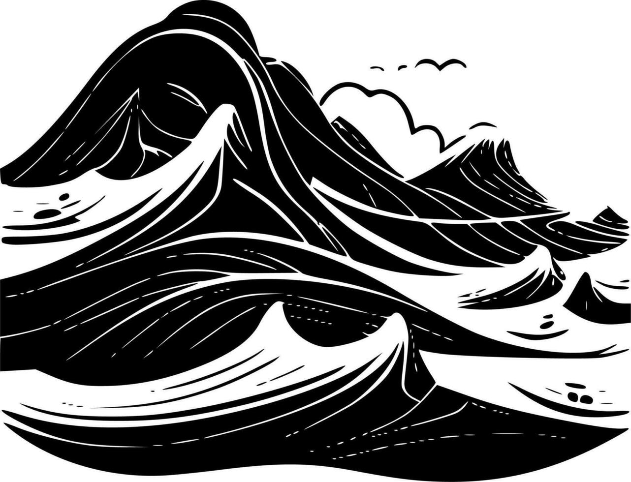 Waves - Black and White Isolated Icon - Vector illustration