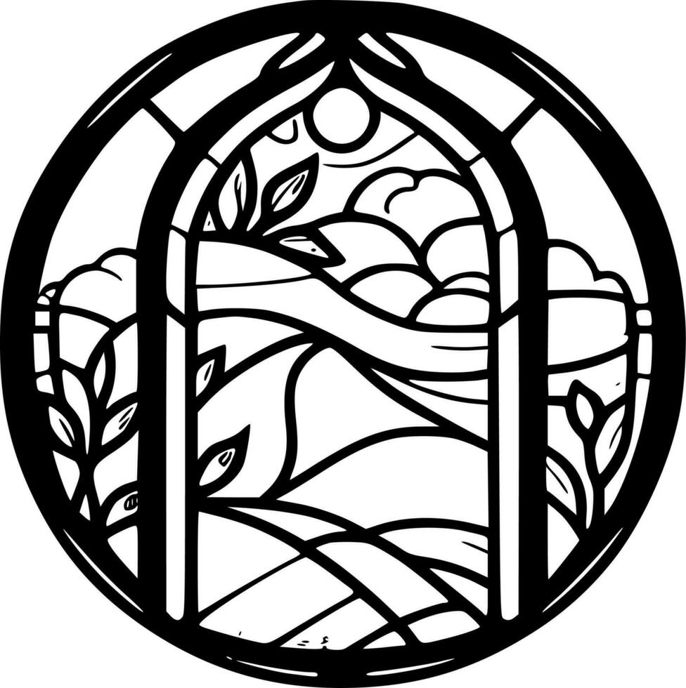 Stained Glass - Black and White Isolated Icon - Vector illustration