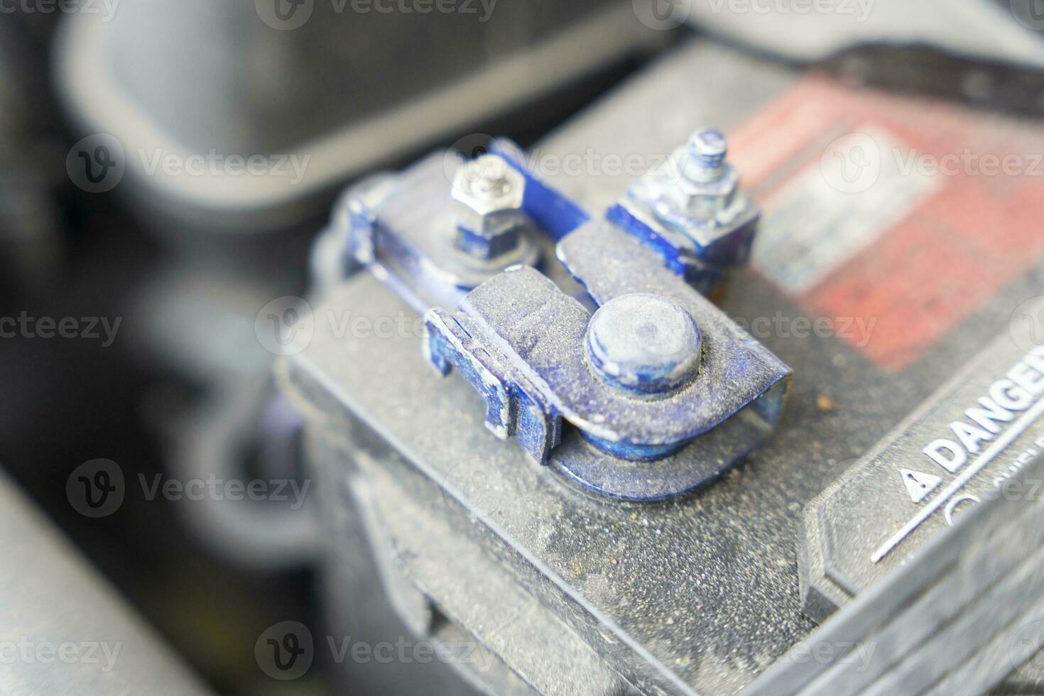 battery terminal of a modern car. close-up of a car battery terminal photo