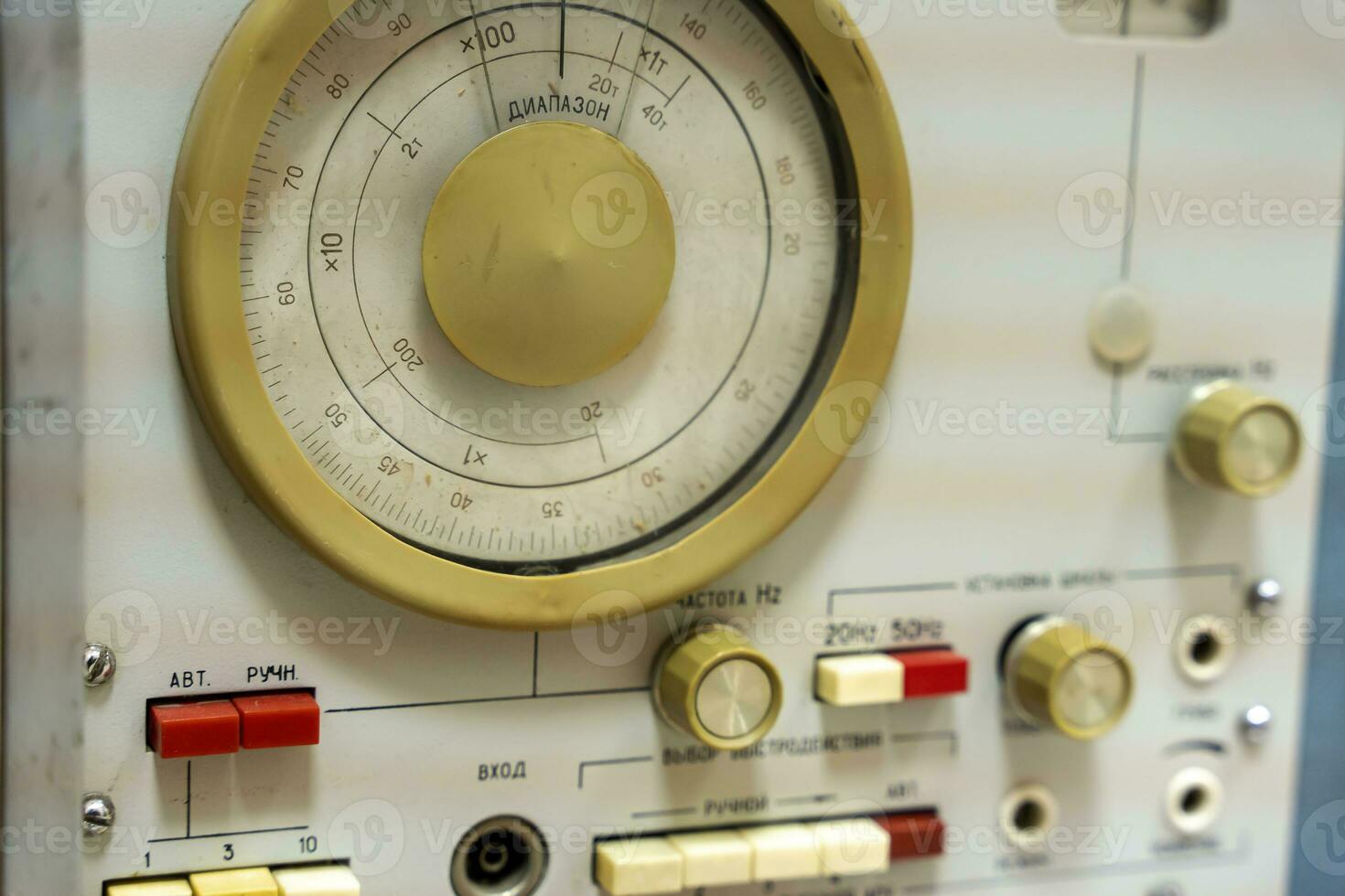 tuning scale of a vintage radio receiver. an old radio from the past photo