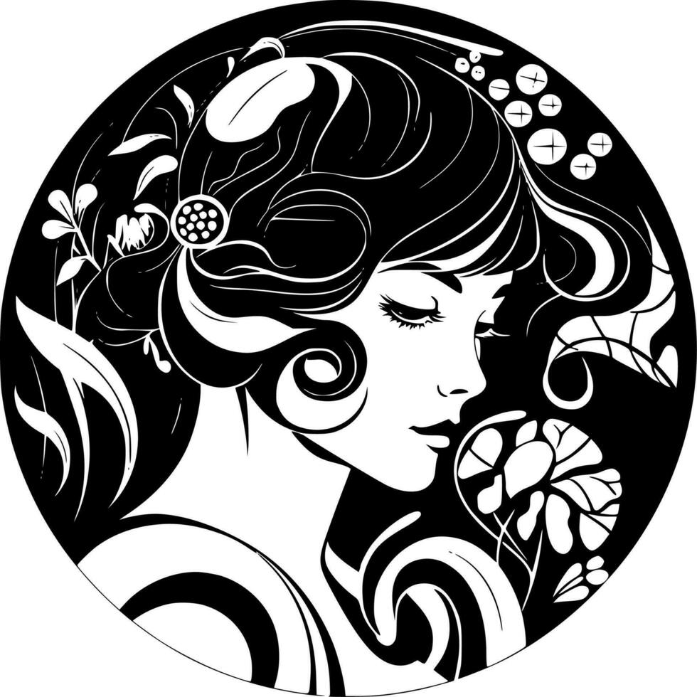 Art Nouveau - Black and White Isolated Icon - Vector illustration