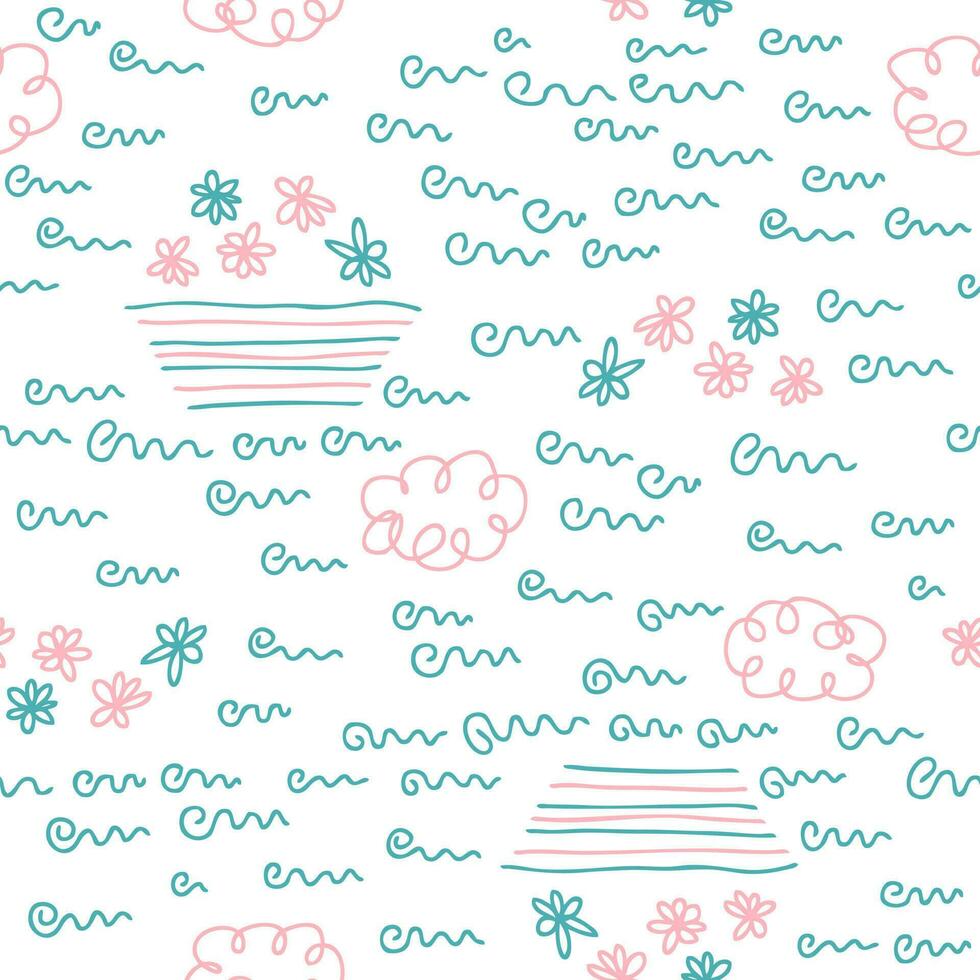 Hand drawn abstract line doodle seamless pattern. Perfect print for tee, textile, paper and fabric. vector