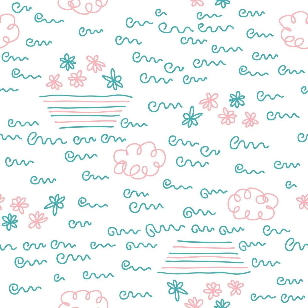 Hand drawn abstract line doodle seamless pattern. Perfect print for tee, textile, paper and fabric. vector