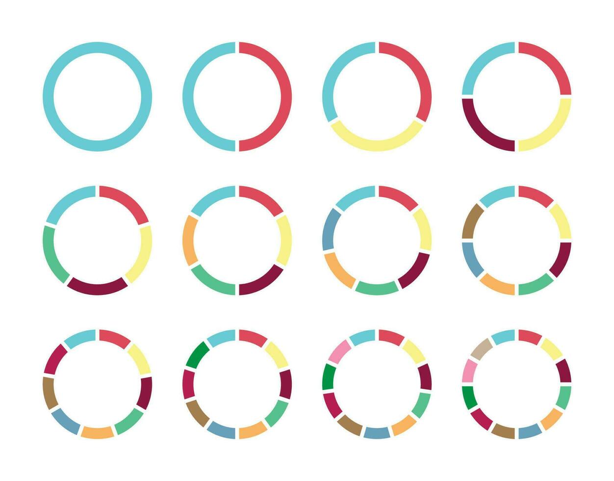 Circle icons for infographic. Colorful diagram collection with sections and steps vector