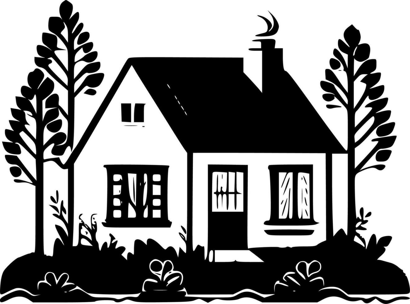 Cottage - Black and White Isolated Icon - Vector illustration