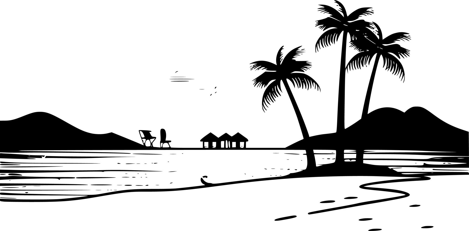 Beach Scene Clipart Black And White