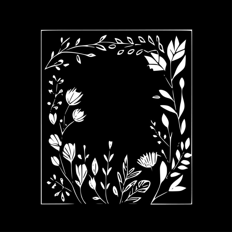 Floral Frame, Black and White Vector illustration