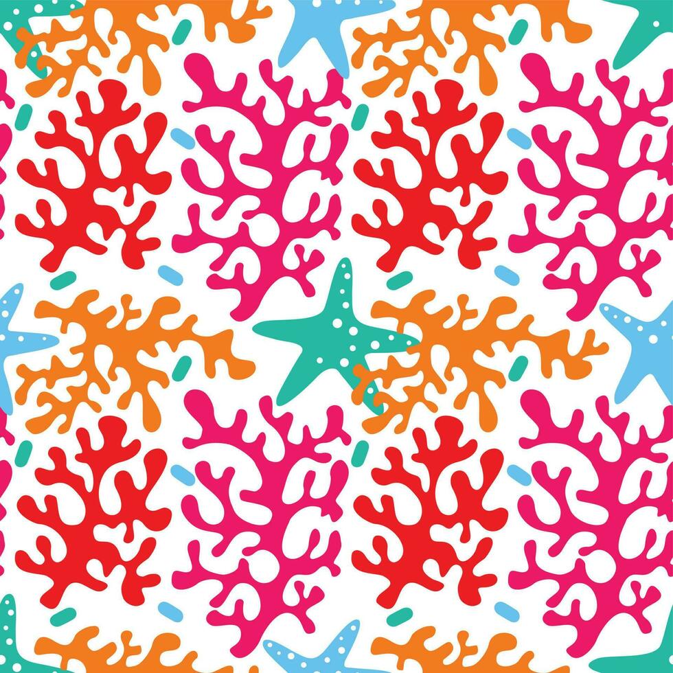 Corals and starfish, sea life. Summer print. Abstract Seamless pattern. Vector. vector