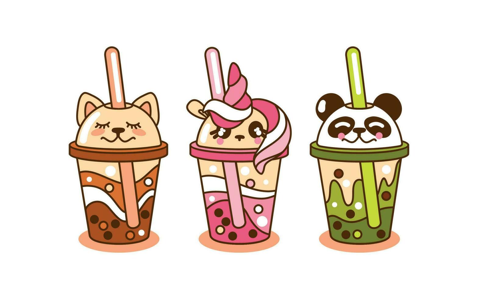 Bubble milk tea with cute cups. Set of illustration fresh drink. Vector. vector