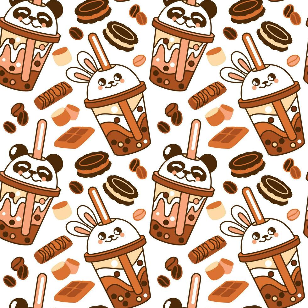 Chocolate coffee cocktail. Cold coffee. Seamless pattern. Vector. vector