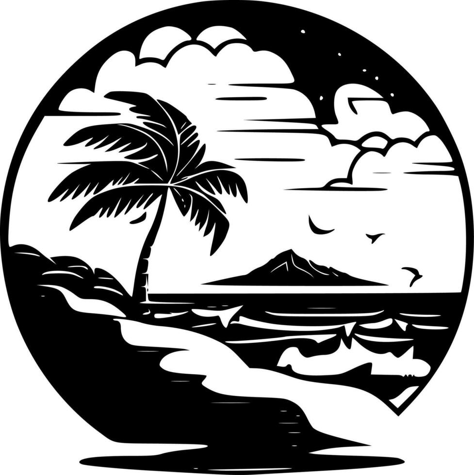 playa - negro y blanco aislado icono - vector ilustración