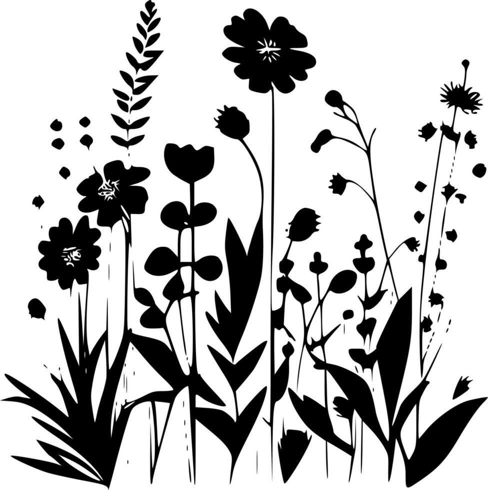 flores silvestres, negro y blanco vector ilustración