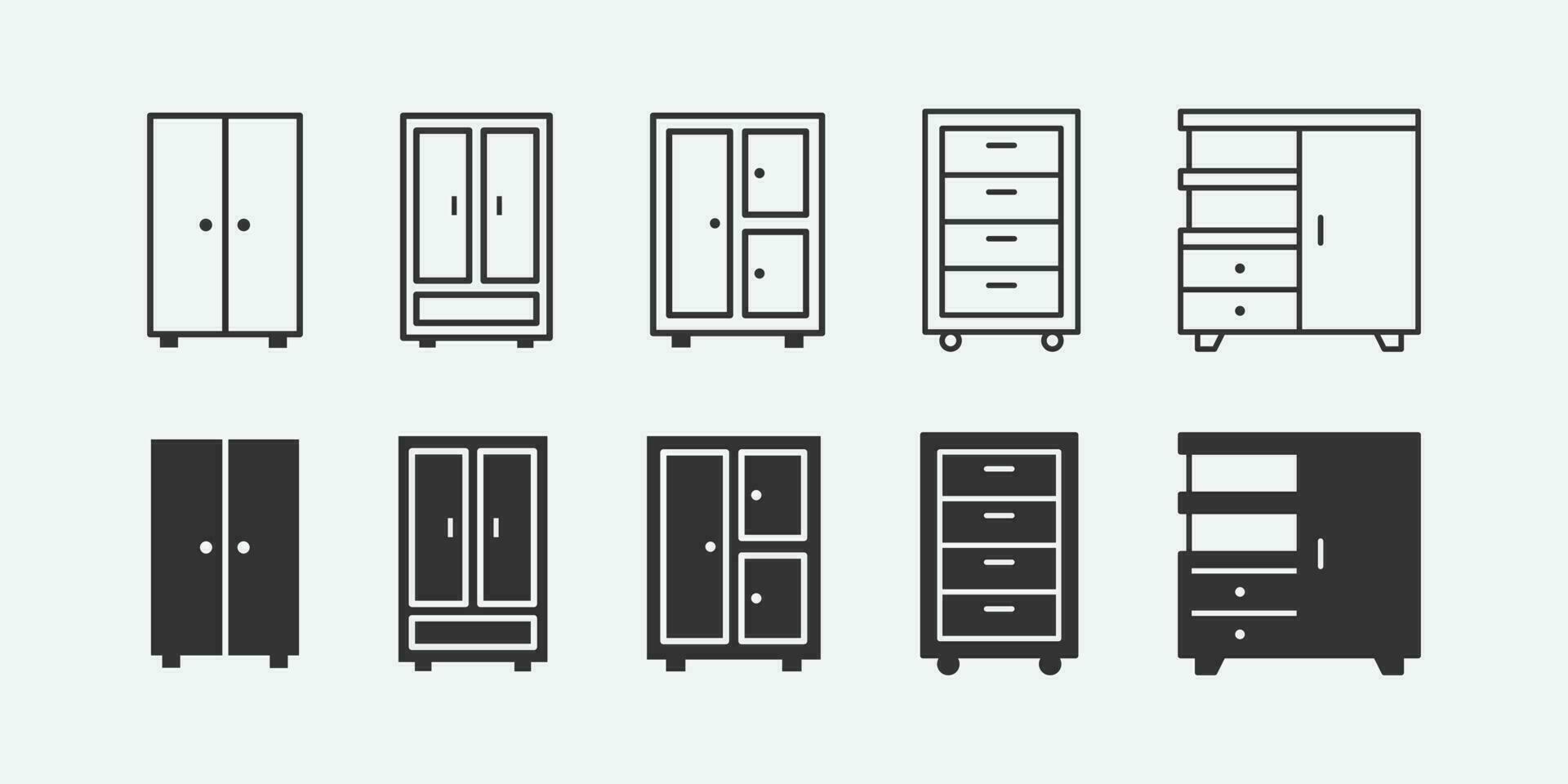 vector illustration of cupboard isolated icon set.