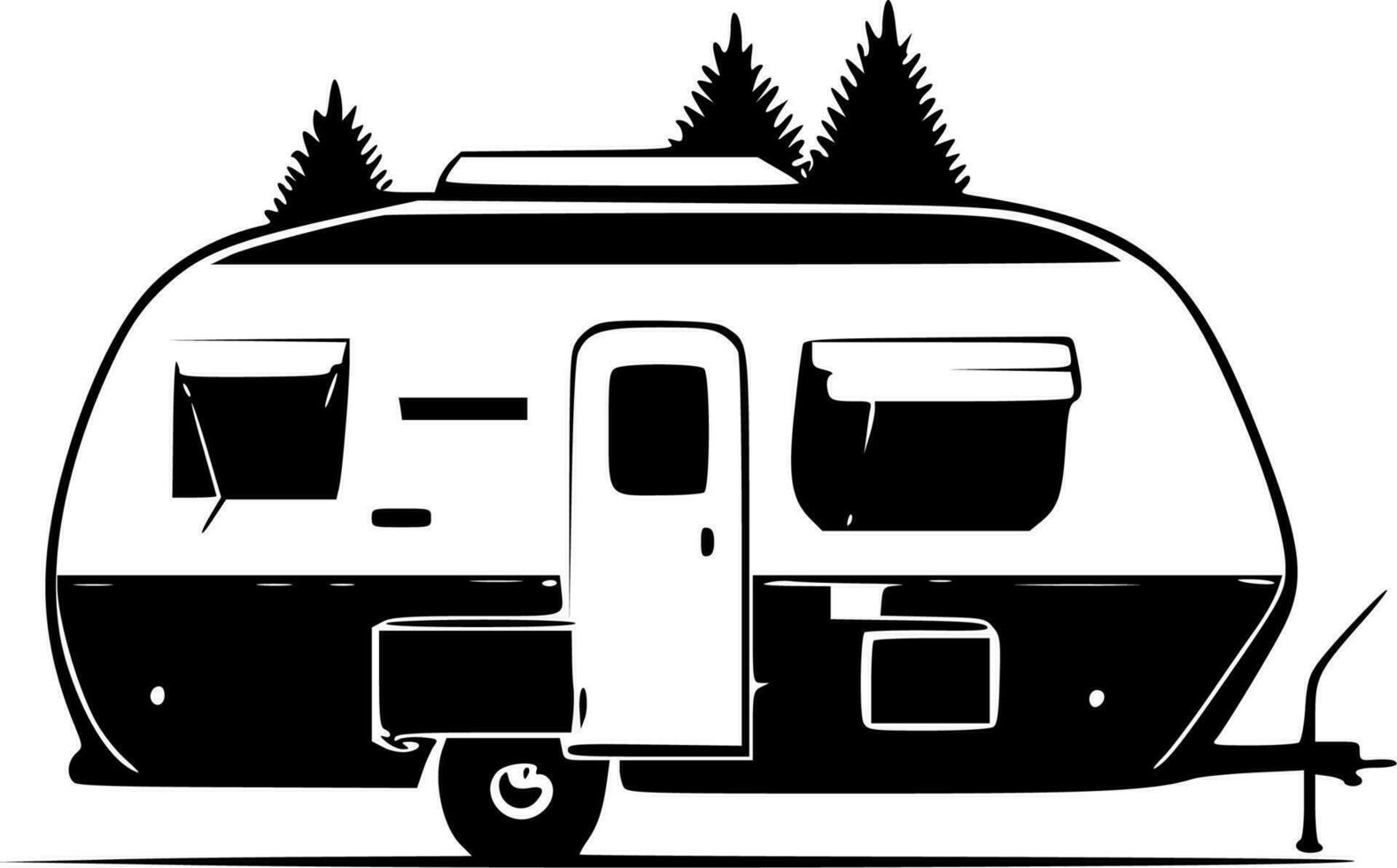 Camper, Black and White Vector illustration