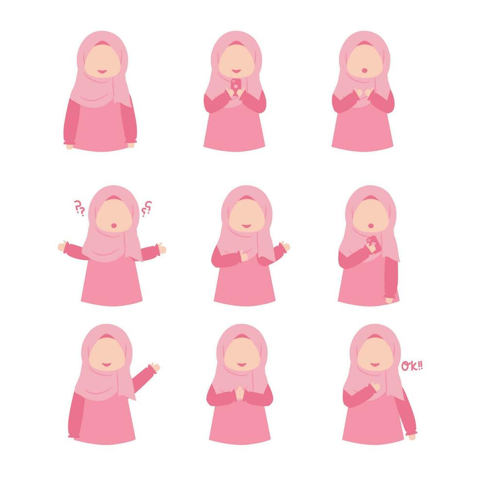 Hijab women show various styles vector collection