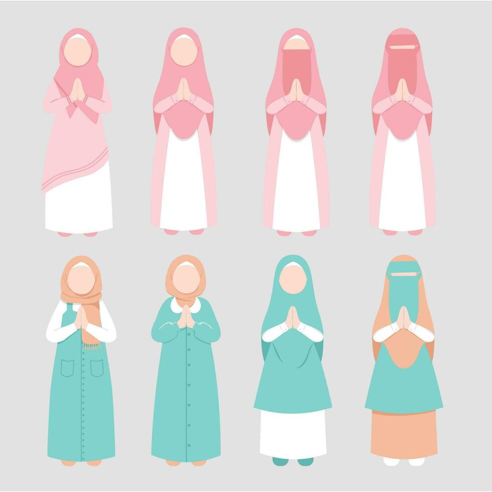 muslimah saludo poses colección vector