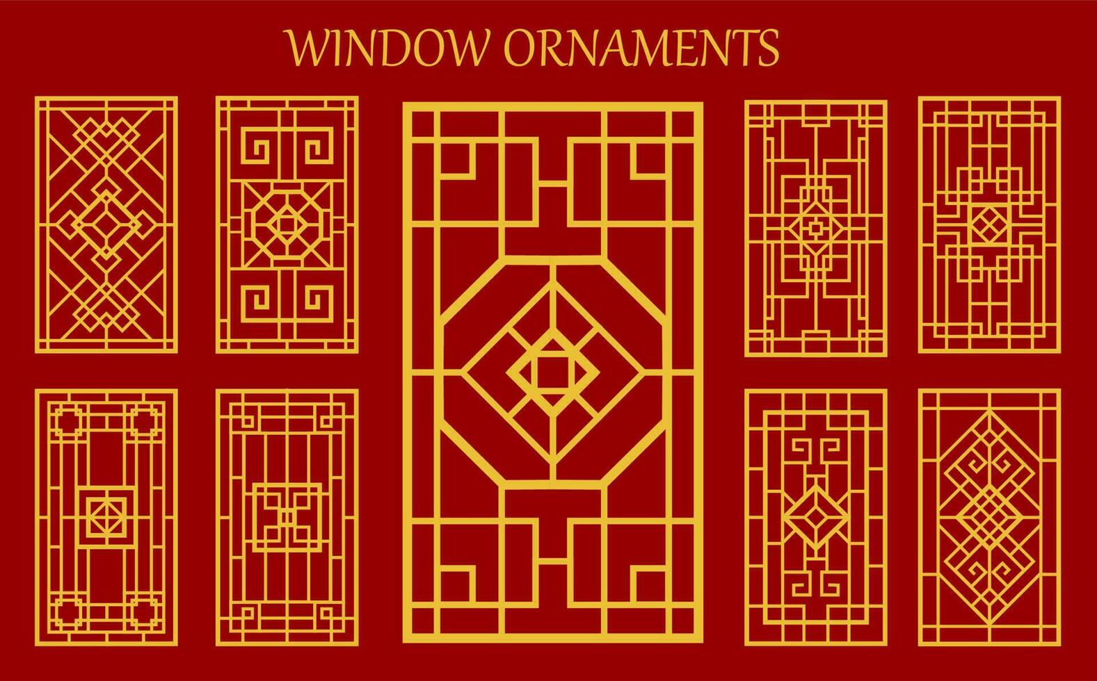 asiático coreano, chino y japonés ventana ornamento vector