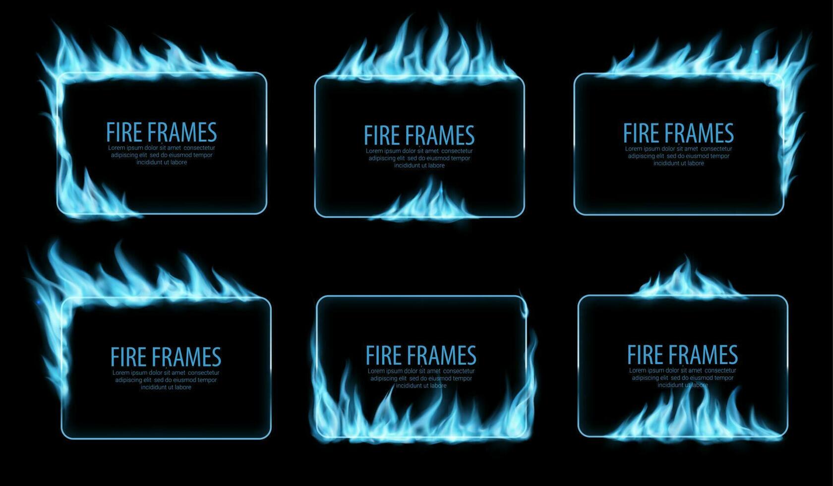 Burning gas frames with blue fire flames of glow vector
