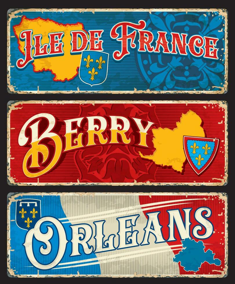 Ile de France, Berry, Orleans french region plates vector