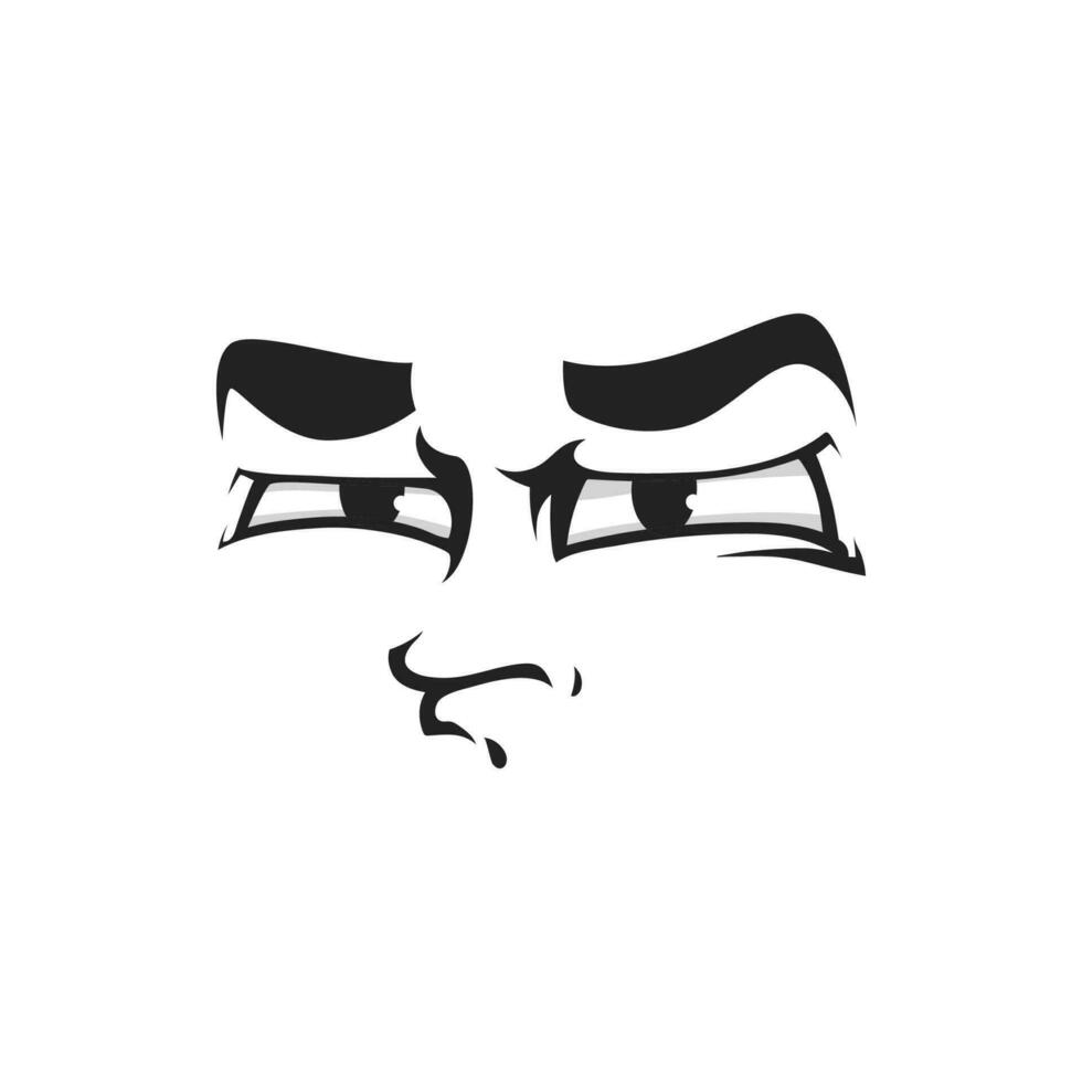 Cartoon face suspecting emoji, doubt expression vector