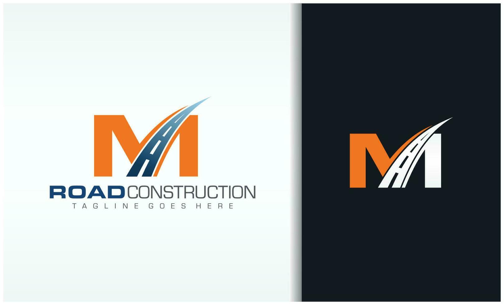 Letter M with road logo sing the creative design concept for highway maintenance and construction vector